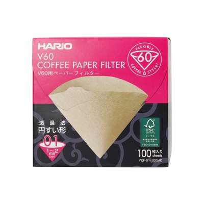 HARIO Хартиени филтри Hario - Неизбелен, V60-01 - 100 бр (VCF-01-100M)
