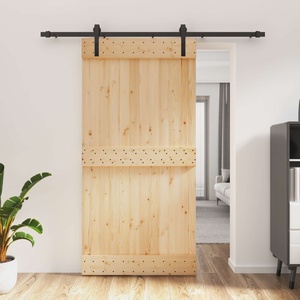 vidaXL Преплъзваща се врата 100 x 210 cm Естествено и черно (3444916)