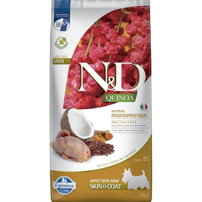 N&D Quinoa Dog Adult Mini GF Skin & Coat Quail & Coconut 7 kg