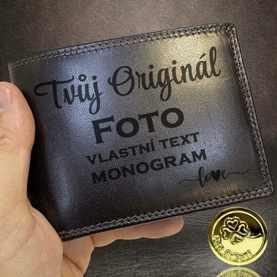 Exkluzivní ROYAL vlastní foto text monogram . Pánská tmavě hnědá peněženka ROYAL s fotkou textem nebo monogramem foto vč. monogram u textu