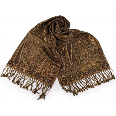 šátek šála bavlna PES orientální paisley 1 béžovokhaki