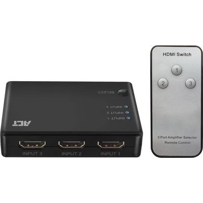 Act 3 портов HDMI суич ACT , 4K@60Hz, USB, Дистанционно, Черен (AC7845)