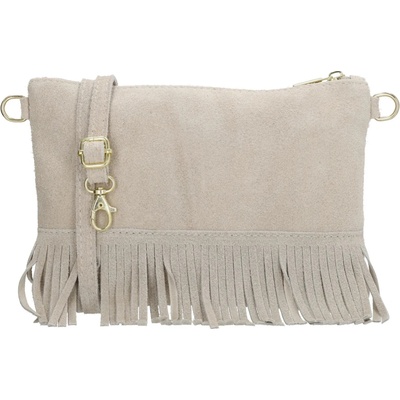 Béžová strapcová kožená crossbody kabelka "Carrie"