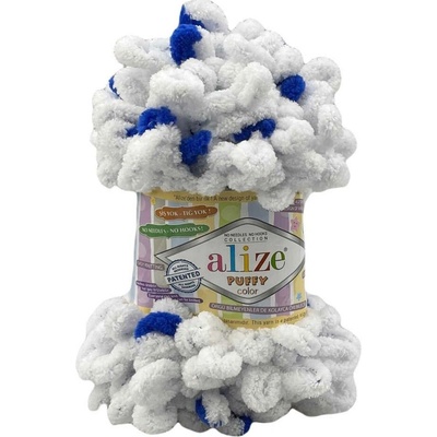Alize příze Puffy color 6471 bílá s modrou