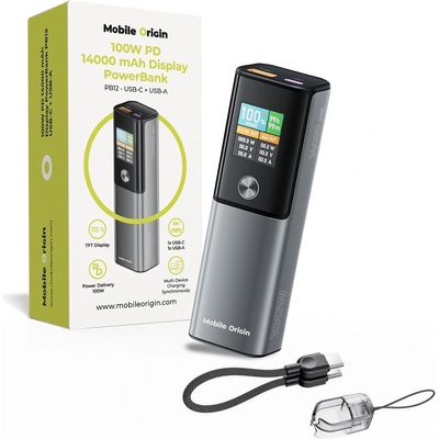 Mobile Origin Мобилен Origin 100W PD 14000mAh дисплей PowerBank PB12 - USB-C + USB-A (MO-100WPD-PB12)