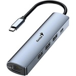 Genius USB (3.0) хъб 4-портов, UH-545, сив, Genius, 3x USB 3.0, 1x RJ45 (31240004400)