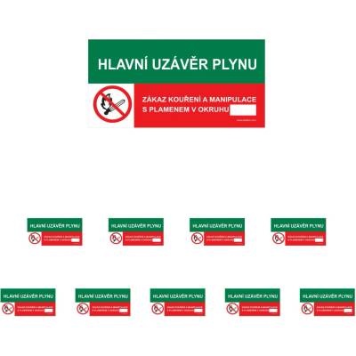 Walteco Hlavní uzávěr plynu/Zákaz kouření a manipulace s plamenem!, 150x80mm, samolepka Množství: 10 ks , 20007BP2