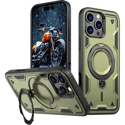 HQWear Hybrid Armor Trendy Case с MagSafe за iPhone 16 Pro - зелен (Hybrid Armor Trendy color matching MagSafe iPhone 16 Pro olive green)