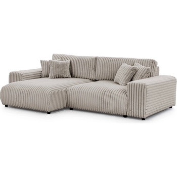 ROPEZ Светлосив разтегателен ъглов диван от рипсено кадифе с място за съхранение (ляв ъгъл) Sarina - Ropez (Sarina Narożnik L z f.spania - Lewa OT Vito 07 Standard)