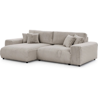 ROPEZ Светлосив разтегателен ъглов диван от рипсено кадифе с място за съхранение (ляв ъгъл) Sarina - Ropez (Sarina Narożnik L z f.spania - Lewa OT Vito 07 Standard)