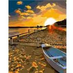 Smart Flamingo Creative set Flamingo Line Painting by numbers 40x50cm Sunset by the sea, beach with boat (fys025)
