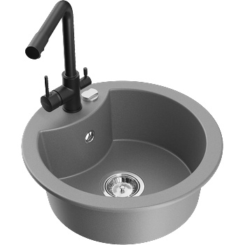 Mexen Diego мивка от гранит с 1 гнездо и кухненска батерия Duero, сив - 6512-71-671600-70 (6512-71-671600-70)
