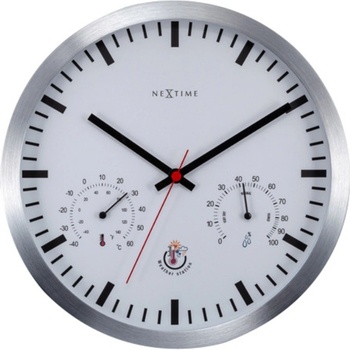 NeXtime Часовник с термометър и хигрометър Weather Station Clock бяло-сребристо (90514WI)