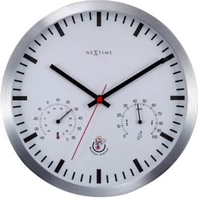 NeXtime Часовник с термометър и хигрометър Weather Station Clock бяло-сребристо (90514WI)