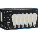 Mexen Vintis 6x LED филамент крушка E27, ST64, 10W, Неутрална - 4000K, 1320 lm, прозрачна (L152-E27-1040-00x06)