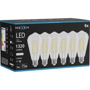 Mexen Vintis 6x LED филамент крушка E27, ST64, 10W, Неутрална - 4000K, 1320 lm, прозрачна (L152-E27-1040-00x06)
