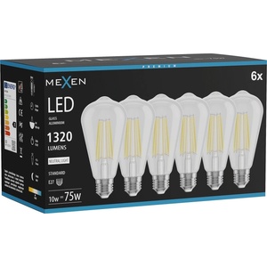 Mexen Vintis 6x LED филамент крушка E27, ST64, 10W, Неутрална - 4000K, 1320 lm, прозрачна (L152-E27-1040-00x06)