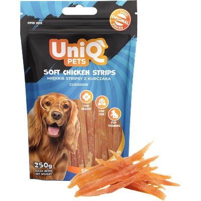 Uniq Pets Dog Snacks Woofers Soft Chicken Strips меки пилешки ленти за кучета, 250 г