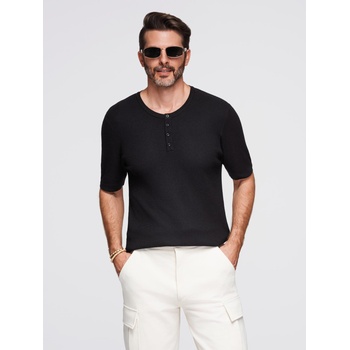 Ombre Clothing Мъжка плетена тениска с копчета при деколтето - черна Ombre Clothing | Cheren | МЪЖЕ | S