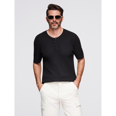 Ombre Clothing Мъжка плетена тениска с копчета при деколтето - черна Ombre Clothing | Cheren | МЪЖЕ | S