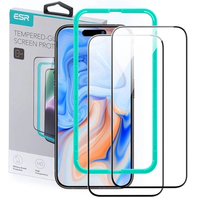ESR 3D Full Cover Tempered Glass 2 Pack - 2 броя калени стъклени защитни покрития за дисплея на iPhone 15 Plus (черен-прозрачен)