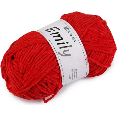 Pletací žinylková příze Emily 100 g, střední, 26 (03) červená