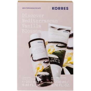 KORRES Промо сет душ гел + крем за тяло Ванилия , Korres Mediterranean Vanilla Blossom Set Renewing Body Cleanser 250 ml + Body Smoothing Milk 200 ml