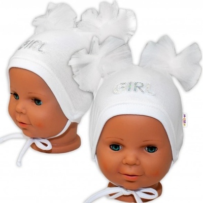 Baby Nellys Bavlnená čiapočka na zaväzovanie s mašličkami Tutu biela