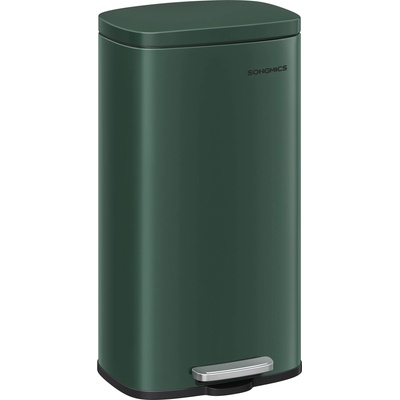 SONGMICS kitchen rubbish bin, 30 liters, waste bin, pedal bin, with lid, soft close, foot pedal, steel, inner bin, vintage green LTB003C02