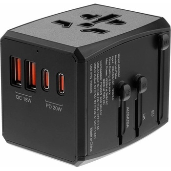 GKK Универсален Адаптер и Зарядно за Цял Свят, Worldwide Travel Adapter 220V, Черен (5968070023361)