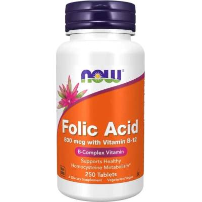 NOW Folic Acid with B12, 800 mcg, 250 таблетки, Now