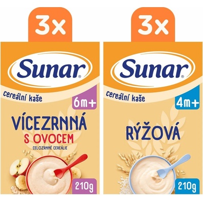 Sunar cereálne kaše Viaczrnná s ovocím + Ryžová 6 x 210 g
