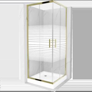 Mexen Rio квадратна душ кабина 80 x 80 см, бели ивици, златисто + корито, бяло - 860-080-080-50-20-4510 (860-080-080-50-20-4510)