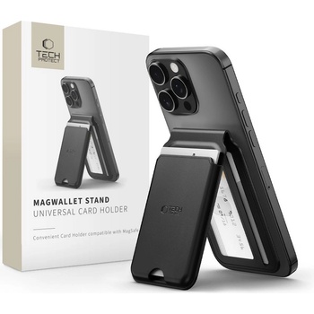 Tech-Protect Универсален картхолдър за телефон с функция стойка и MagSafe от Tech Protect MagWallet Stand - Черен (5906302361861)