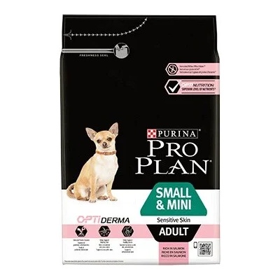 PURINA NESTLE Purina Small & Mini Adult Sensitive Skin OPTIDERMA Храна за кучета, суха, за възрастни, малки и мини породи, чувствителна кожа, със сьомга, 3 kg