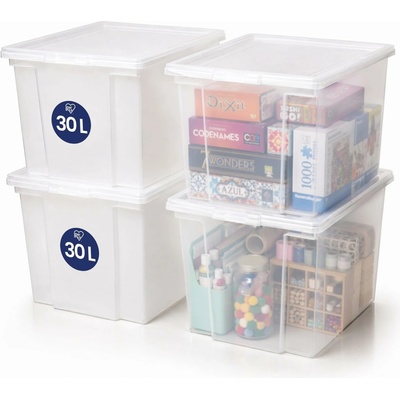 Iris Ohyama Úložný box s víkem 30 l sada 4 ks transparentní 105464