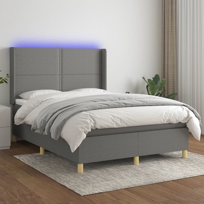 Petrashop 3138798 boxspring postel s matrací a LED tmavě šedá textil