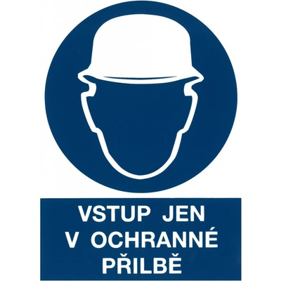Značka výstrahy_"Vstup jen v ochranné přilbě"_ A4_(P)