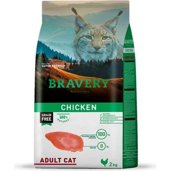 Bravery chicken cat adult, натурална, хипоалергенна храна, БЕЗ ЗЪРНО за пораснали котки от всички породи над 1 година, с пилешко месо, Испания - 7 кг