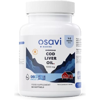 Osavi Norwegian Cod Liver Oil, Норвежко рибено масло от черен дроб на треска, лимон, 1000 mg, 60 капсули
