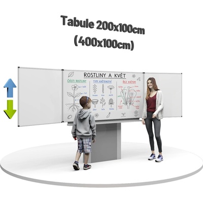 Consulta Třídílná keramická magnetická tabule Triptych 400/200x100 cm na zvedacím stojanu bílá křídla PRO-T10ZSBBBBB