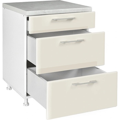 Matis Кухненски шкаф долен с три чекмеджета in mdf d60 3f бежов гланц