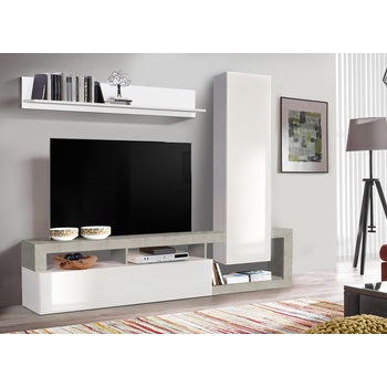 Холна секция Dallas Small светъл бетон и бял лак