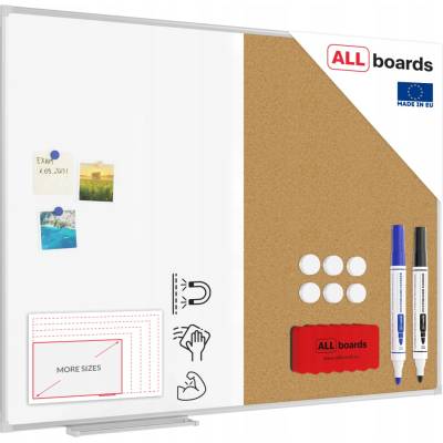 ALLboards Magnetická tabule sucho stíratelná korková 120 x 90 typu COMBI