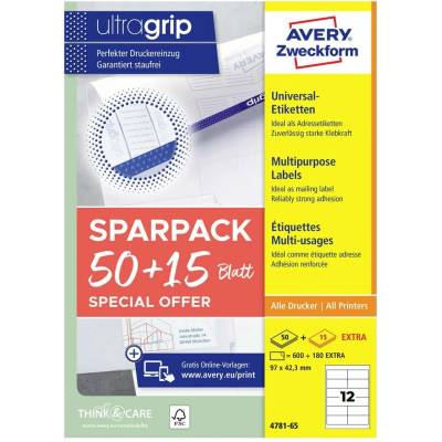 Avery-Zweckform 4781-65 97 x 42.3 mm papier biela 65 listov trvalé univerzálne etikety