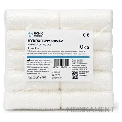 BIOMIC Obväz hydrofilný 8 cm x 5 m nesterilný 10 ks