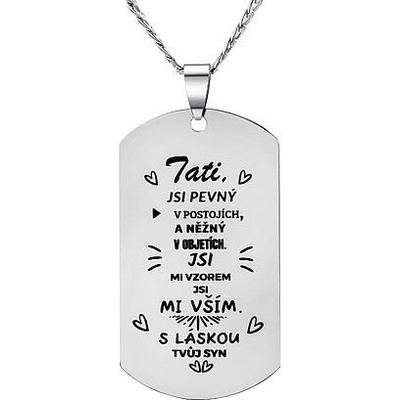 SILVEGO Přívěsek s řetízkem z chirurgické oceli dog tag pro tátu s nápisem: Tati, jsi pevný RRC0420N