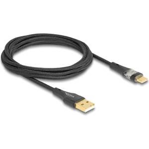 Delock Кабел Delock USB 2.0, мъжки конектор тип A - мъжки конектор USB Type-C с бързо зареждане 60 W, прозрачен, 2 м