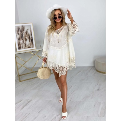 Fashionweek tunika v boho štýle zdobená prelamovanou čipkou IT-Boho coral béžová
