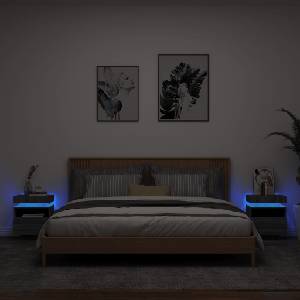 vidaXL Нощни шкафчета с LED осветление, 2 бр, сив сонома, 40x39x48, 5см (836795)